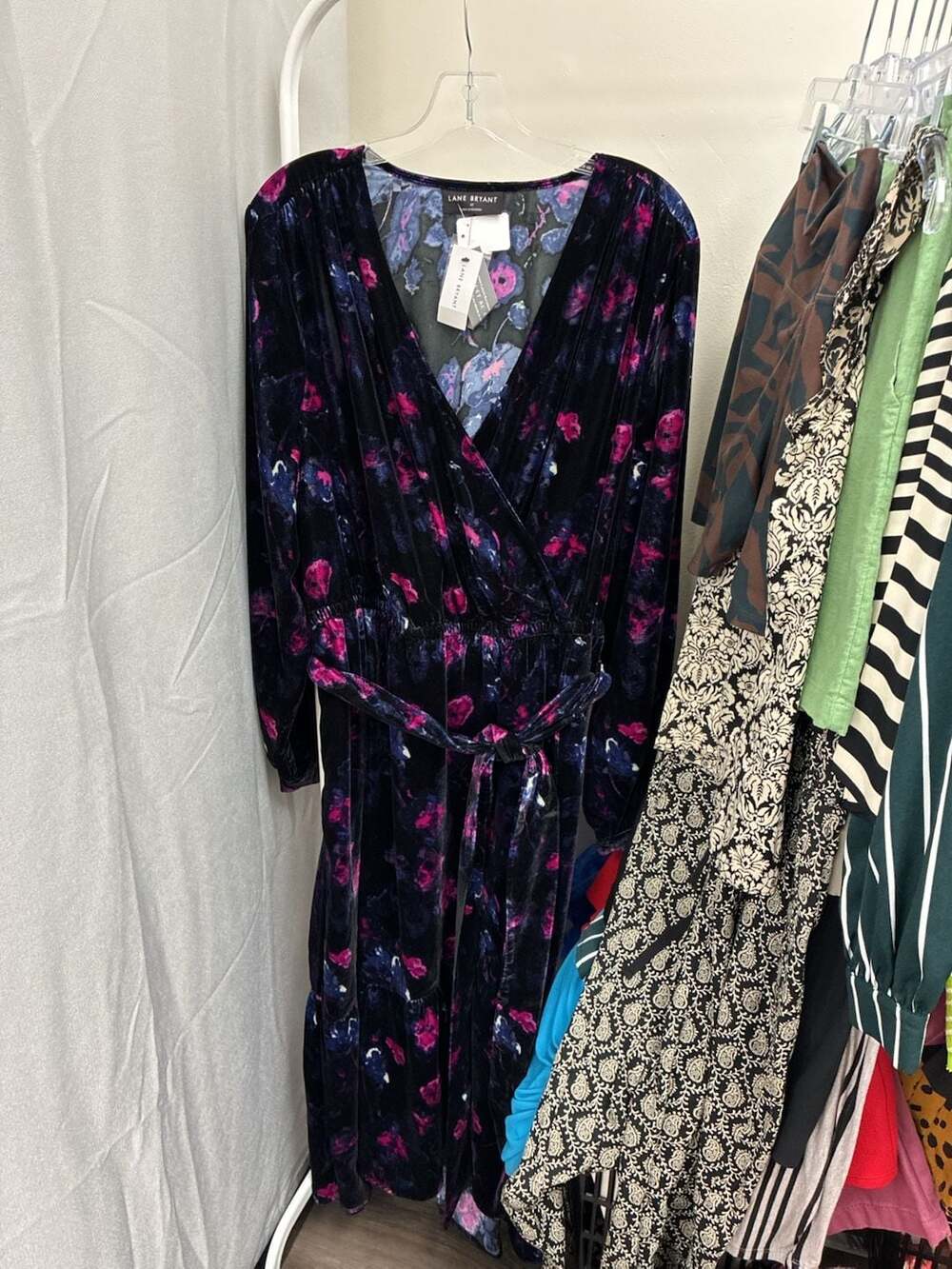 Lane Bryant Velvet Floral Midi Dress Size 22 Wrap Maxi Tiered